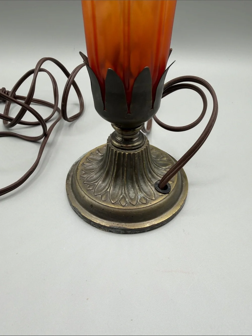 Art Glass Table Lamp with Amber to White Fluted Shade